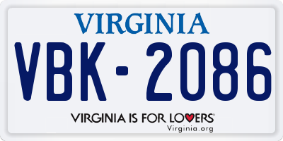 VA license plate VBK2086