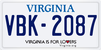 VA license plate VBK2087