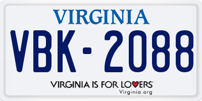 VA license plate VBK2088