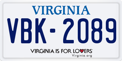 VA license plate VBK2089