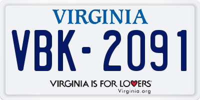 VA license plate VBK2091