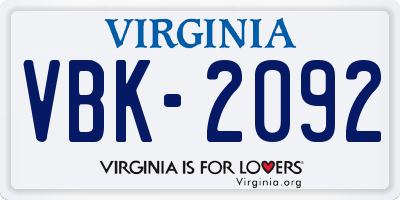 VA license plate VBK2092