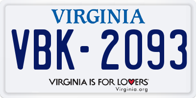 VA license plate VBK2093