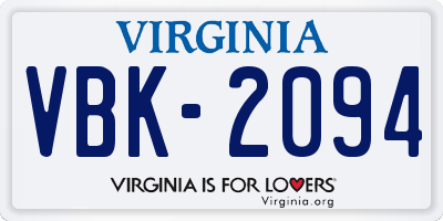 VA license plate VBK2094
