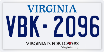 VA license plate VBK2096