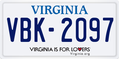 VA license plate VBK2097