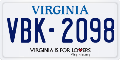 VA license plate VBK2098