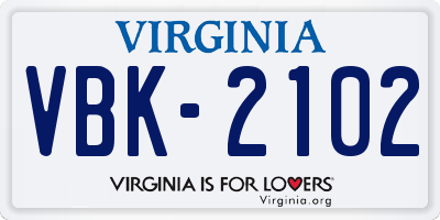 VA license plate VBK2102