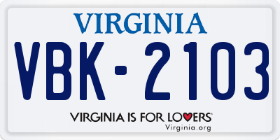VA license plate VBK2103