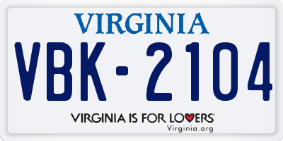 VA license plate VBK2104