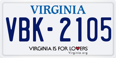 VA license plate VBK2105
