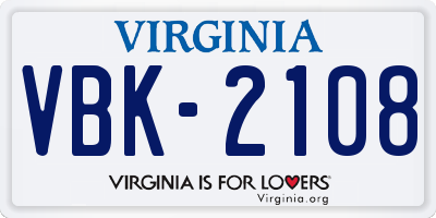 VA license plate VBK2108