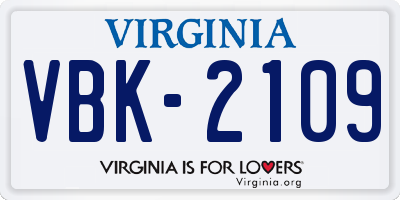 VA license plate VBK2109