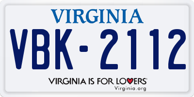 VA license plate VBK2112