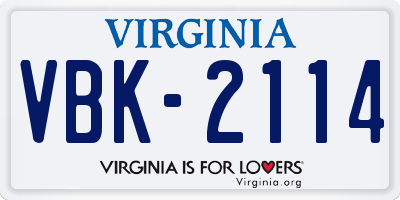 VA license plate VBK2114