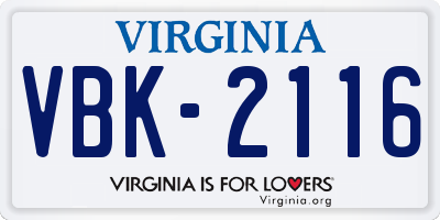 VA license plate VBK2116
