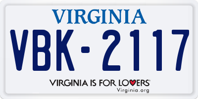 VA license plate VBK2117