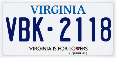 VA license plate VBK2118