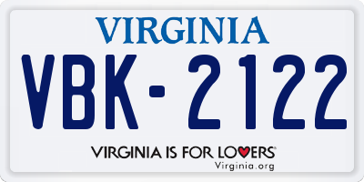 VA license plate VBK2122