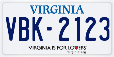 VA license plate VBK2123