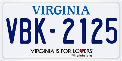 VA license plate VBK2125