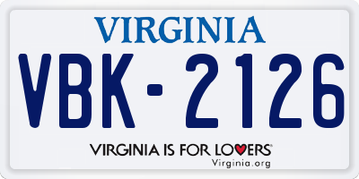 VA license plate VBK2126
