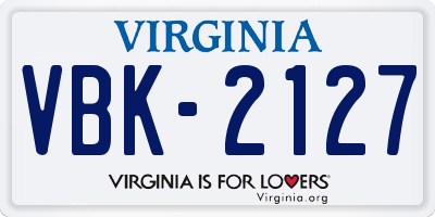 VA license plate VBK2127