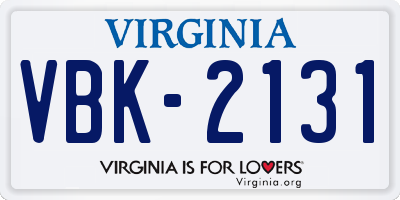VA license plate VBK2131