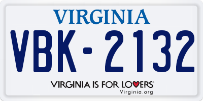 VA license plate VBK2132