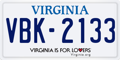 VA license plate VBK2133