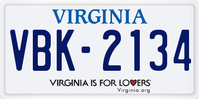 VA license plate VBK2134