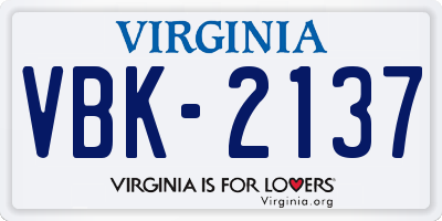 VA license plate VBK2137