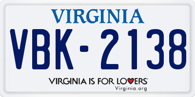 VA license plate VBK2138