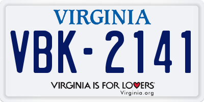 VA license plate VBK2141