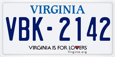 VA license plate VBK2142