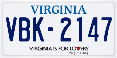 VA license plate VBK2147