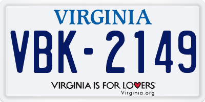 VA license plate VBK2149