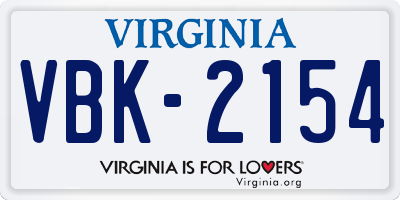 VA license plate VBK2154