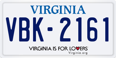 VA license plate VBK2161