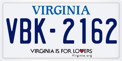 VA license plate VBK2162