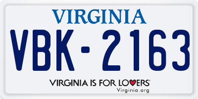 VA license plate VBK2163