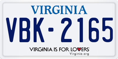 VA license plate VBK2165