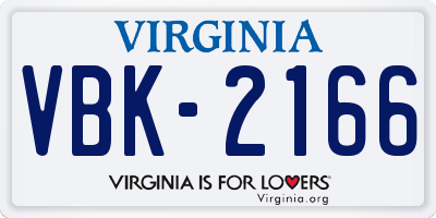 VA license plate VBK2166