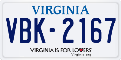 VA license plate VBK2167
