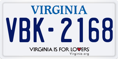 VA license plate VBK2168