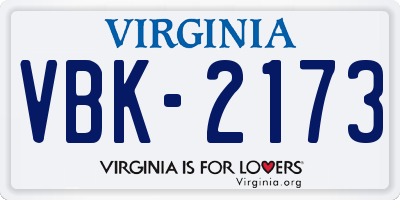 VA license plate VBK2173