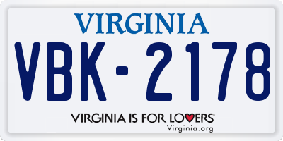 VA license plate VBK2178
