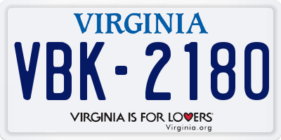 VA license plate VBK2180