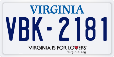 VA license plate VBK2181
