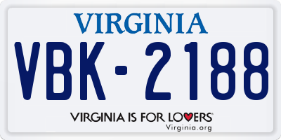 VA license plate VBK2188